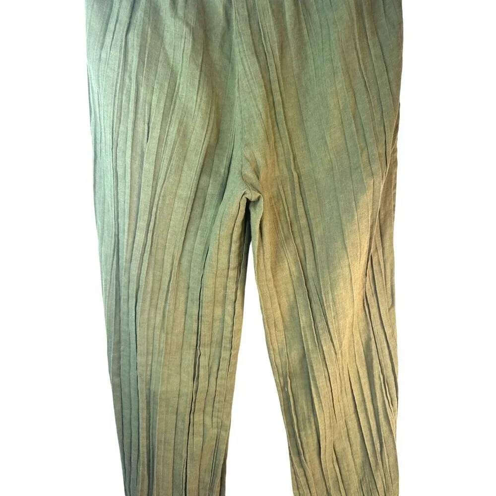 2/$30 ZARA Size Small Linen-Blend Crease Effect Pants Green Elastic Waist